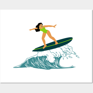 Surfing Women Posters and Art